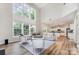 Bright living room with soaring ceilings, large windows, modern furniture, and an open-concept design at 7623 Rathburn Ln, Charlotte, NC 28277