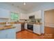 Modern kitchen with granite countertops, stainless steel appliances, white cabinetry and hardwood floors at 8510 Glade Ct, Huntersville, NC 28078