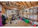 Organized garage with exposed wood beams, offering ample storage for tools and equipment at 140 Quiet Cove Rd, Mooresville, NC 28117