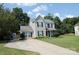 Charming two-story home with gray siding, black shutters and well-maintained landscaping at 148 W Walnut Ave, Mount Holly, NC 28120
