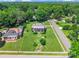 Stunning aerial view of a stately home with lush green lawn and mature trees, plus outbuilding at 15 Kings Mountain St, York, SC 29745