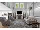 Bright living room boasts high ceilings, a stone fireplace, and opens to the kitchen at 2156 Wedgewood Dr, Matthews, NC 28104