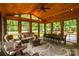 Inviting sunroom features a wood ceiling, large windows, and comfortable seating for relaxation and dining at 2156 Wedgewood Dr, Matthews, NC 28104