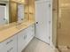Bathroom featuring sleek white vanity, hexagon tile floor, and walk-in shower at 2222 Camp Greene St, Charlotte, NC 28208