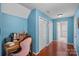 Office space with hardwood floors, a wooden desk, and ample closet storage at 2358 Sparrow Dr, Rock Hill, SC 29732
