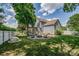 Large backyard featuring a patio, fire pit, and lush greenery at 2936 Saintfield Pl, Charlotte, NC 28270