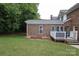 Home's backyard with lush lawn and wooden deck provides a private outdoor space at 3015 Rochester Ct, Monroe, NC 28110
