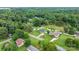 Aerial view of a suburban neighborhood with mature trees and well-maintained lawns at 3545 Yorkland Dr, Hickory, NC 28601