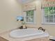 Bathroom featuring a soaking tub, natural light, patterned curtains, and neutral paint at 18800 Boundary Oaks Ct, Davidson, NC 28036