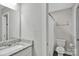 Bathroom showcasing a modern vanity, granite countertop, and an adjacent toilet and shower area at 2662 14Th Ne St, Hickory, NC 28601