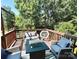 Outdoor living space featuring patio seating, fire pit table and wooded views for serene relaxation at 3114 Luke Crossing Dr, Charlotte, NC 28226
