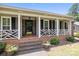 Close-up of the front porch featuring a brick façade, decorative railings, and a stylish front door with sidelights at 5006 Crooked Oak Ln, Charlotte, NC 28226