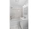 Bathroom featuring a marble-esque shower and floors and a white vanity at 564 Greenway Dr, Statesville, NC 28677