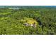 An aerial perspective shows the brick home and pool surrounded by a vast, dense forest at 929 Blacksnake Rd, Stanley, NC 28164