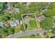 An aerial view of the property shows its location in a leafy, well established neighborhood at 10500 Kilmory Ter, Charlotte, NC 28210