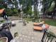 Inviting backyard patio featuring comfortable seating, a dining table, and a lush green lawn at 10500 Kilmory Ter, Charlotte, NC 28210