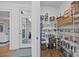 Pantry with organized shelving, storage baskets, and an exterior door for easy access at 15628 Waterfront Dr, Huntersville, NC 28078