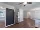 Kitchen and dining area featuring stainless steel refrigerator and dark wood flooring at 1782 Oakdale Rd, Rock Hill, SC 29730