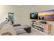 Cozy living room featuring a modern fireplace and large screen televisions at 210 Clove Hitch Dr, Statesville, NC 28677