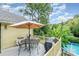 Back deck featuring outdoor seating, lush landscaping, and backyard pool at 4124 Oakwood Rd, Charlotte, NC 28269