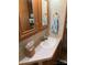 Compact sink in the bathroom features wood cabinets, mirror and modern faucet at 111/113 Shawnee Trl # D140/141, Mount Gilead, NC 27306