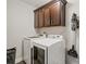 Efficient laundry room featuring a washer, dryer, and overhead cabinets at 1774 Timmons Marie Ln, Lincolnton, NC 28092