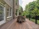 Charming back deck with wicker furniture, perfect for enjoying the peaceful backyard at 2103 Lytton Ln, Matthews, NC 28104