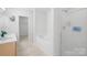 Bright bathroom with tub, shower, and vanity with stylish fixtures at 2316 Savannah Hills Dr, Matthews, NC 28105