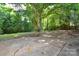 A spacious backyard features a concrete patio shaded by trees, offering a serene outdoor space at 5008 Brooktree Dr, Charlotte, NC 28208
