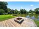 Backyard features a beautiful lake view, a deck, and fire pit at 622 S Carolina Ave, Statesville, NC 28677