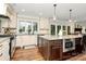 Eat-in kitchen features an island with microwave and granite countertops plus sliding glass doors at 8500 Peyton Randolph Dr, Charlotte, NC 28277