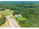 Aerial view highlighting property's setting near ball fields, parking, and mature trees at 106 Guffey Rd, Cherryville, NC 28021