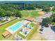 Aerial view showcasing neighborhood pool, ball fields and recreation areas at 106 Guffey Rd, Cherryville, NC 28021