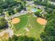 Aerial view of sports park featuring baseball fields, community pool, and play area at 106 Guffey Rd, Cherryville, NC 28021