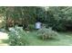 Lush backyard featuring mature trees, well-maintained lawn and a storage shed at 2949 Glenstone Dr, Rock Hill, SC 29730
