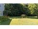 Spacious backyard featuring well-maintained grass, mature trees, and flower beds at 2949 Glenstone Dr, Rock Hill, SC 29730