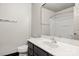 Bathroom featuring a white vanity with a large mirror and a shower/tub combination at 4520 Buck Skin Ct, Fort Mill, SC 29707