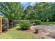 Lush backyard featuring a brick patio surrounded by trees and manicured shrubs at 810 Lakeview Dr, Pineville, NC 28134