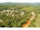 An aerial view showcases a neighborhood nestled amidst lush greenery, bordered by a serene river and verdant cornfields at 2635 Mahogany Ln, Hickory, NC 28602
