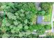 Overhead view showing approximate lot lines, house location, and pool surrounded by lush trees and established landscaping at 109 Joe Teague Rd, Hickory, NC 28601