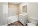 Bathroom featuring a combined shower/tub, single sink vanity, and toilet at 116 Honeywood Ave, Charlotte, NC 28216