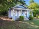 Inviting light blue single-story home with a covered porch, white columns, trimmed windows, and lovely curb appeal at 116 Honeywood Ave, Charlotte, NC 28216
