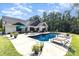 Backyard with an in-ground pool, outdoor dining and lounging areas, and lush landscaping at 4033 Hilton Lake Rd, Kannapolis, NC 28083