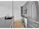 Open kitchen with stainless steel appliances, dark countertops, and white and gray cabinets at 715 N Graham St # 207, Charlotte, NC 28202
