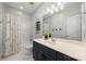 Bathroom featuring a white vanity and a colorful shower curtain at 480 Robinson Rd, Mooresville, NC 28117