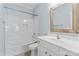Bathroom with vanity and a shower over the tub combo at 17514 Harbor Walk Dr, Cornelius, NC 28031