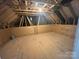This spacious attic offers ample unfinished storage space with exposed rafters and plywood flooring at 707 Marion Dr, Matthews, NC 28105