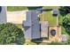 Overhead view of a home showcasing the backyard with a trampoline, shed, and patio at 6930 Culloden More Ct, Charlotte, NC 28217