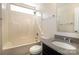 Bathroom featuring a shower and tub combo with a modern vanity at 8351 Rolling Meadows Ln, Huntersville, NC 28078