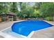 Inground pool surrounded by concrete patio and mature trees at 12101 Ranburne Rd, Mint Hill, NC 28227